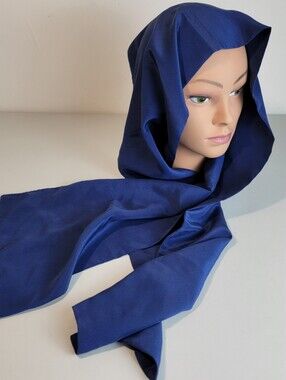 Vintage Winter Silks, Double Thickness 100% Silk Blue Scarf, 58.5" L x 10"W, USA